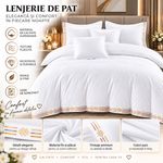 Casa si Gradina - Textile si covoare - Lenjerii de pat - Seturi de lenjerie - Lenjerie de pat premium cu broderie aurie, Bumbac, 6 piese, Culoare Alb - Infinity.ro