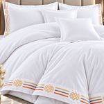 Casa si Gradina - Textile si covoare - Lenjerii de pat - Seturi de lenjerie - Lenjerie de pat premium cu broderie aurie, Bumbac, 6 piese, Culoare Alb - Infinity.ro