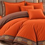 Casa si Gradina - Textile si covoare - Lenjerii de pat - Seturi de lenjerie - Lenjerie de pat premium cu broderie aurie, Bumbac, 6 piese, Culoare Portocaliu - Infinity.ro