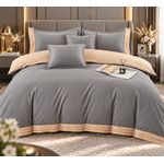 Casa si Gradina - Textile si covoare - Lenjerii de pat - Seturi de lenjerie - Lenjerie de pat premium cu broderie aurie, Bumbac, 6 piese, Culoare Gri deschis - Infinity.ro