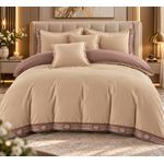 Casa si Gradina - Textile si covoare - Lenjerii de pat - Seturi de lenjerie - Lenjerie de pat premium cu broderie aurie, Bumbac, 6 piese, Culoare Bej - Infinity.ro