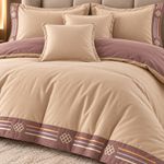 Casa si Gradina - Textile si covoare - Lenjerii de pat - Seturi de lenjerie - Lenjerie de pat premium cu broderie aurie, Bumbac, 6 piese, Culoare Bej - Infinity.ro