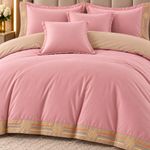 Casa si Gradina - Textile si covoare - Lenjerii de pat - Seturi de lenjerie - Lenjerie de pat premium cu broderie aurie, Bumbac, 6 piese, Culoare Roz pudrat - Infinity.ro