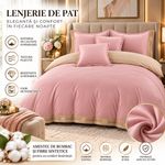 Casa si Gradina - Textile si covoare - Lenjerii de pat - Seturi de lenjerie - Lenjerie de pat premium cu broderie aurie, Bumbac, 6 piese, Culoare Roz pudrat - Infinity.ro
