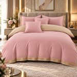 Casa si Gradina - Textile si covoare - Lenjerii de pat - Seturi de lenjerie - Lenjerie de pat premium cu broderie aurie, Bumbac, 6 piese, Culoare Roz pudrat - Infinity.ro