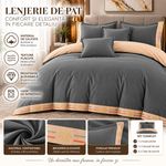 Casa si Gradina - Textile si covoare - Lenjerii de pat - Seturi de lenjerie - Lenjerie de pat premium cu broderie aurie, Bumbac, 6 piese, Culoare Gri inchis - Infinity.ro
