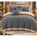 Casa si Gradina - Textile si covoare - Lenjerii de pat - Seturi de lenjerie - Lenjerie de pat premium cu broderie aurie, Bumbac, 6 piese, Culoare Gri inchis - Infinity.ro