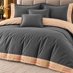 Casa si Gradina - Textile si covoare - Lenjerii de pat - Seturi de lenjerie - Lenjerie de pat premium cu broderie aurie, Bumbac, 6 piese, Culoare Gri inchis - Infinity.ro