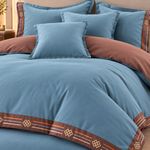 Casa si Gradina - Textile si covoare - Lenjerii de pat - Seturi de lenjerie - Lenjerie de pat premium cu broderie aurie, Bumbac, 6 piese, Culoare Albastru - Infinity.ro