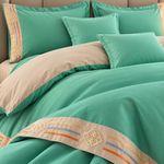 Casa si Gradina - Textile si covoare - Lenjerii de pat - Seturi de lenjerie - Lenjerie de pat premium cu broderie aurie, Bumbac, 6 piese, Culoare Verde menta - Infinity.ro