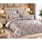 Casa si Gradina - Textile si covoare - Lenjerii de pat - Seturi de lenjerie - Lenjerie de pat premium din catifea pentru pat dublu, 6 Piese, Model Elegant Bej Perlat - Infinity.ro