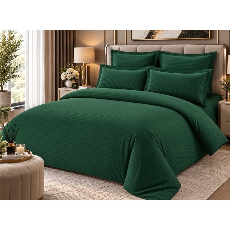 Casa si Gradina - Textile si covoare - Lenjerii de pat - Seturi de lenjerie - Lenjerie de pat Damasc Premium Uni, 6 piese, 2 persoane, Culoare Verde - Infinity.ro
