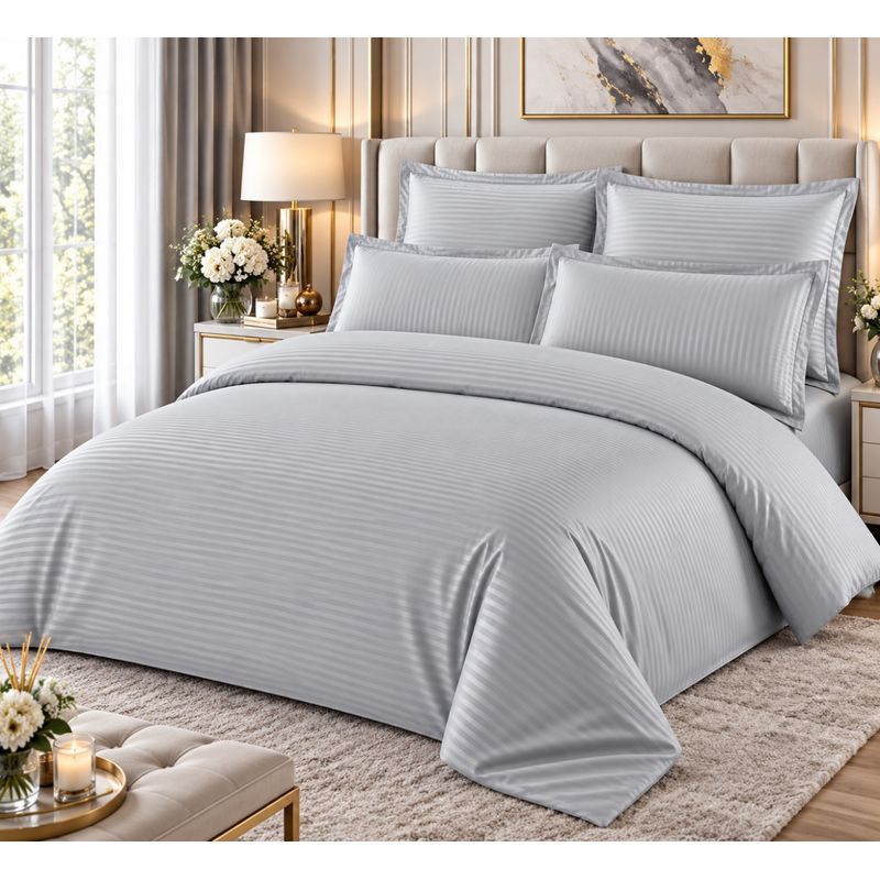 Casa si Gradina - Textile si covoare - Lenjerii de pat - Seturi de lenjerie - Lenjerie de pat Damasc Premium Uni, 6 piese, 2 persoane, Culoare Gri/Argintiu - Infinity.ro