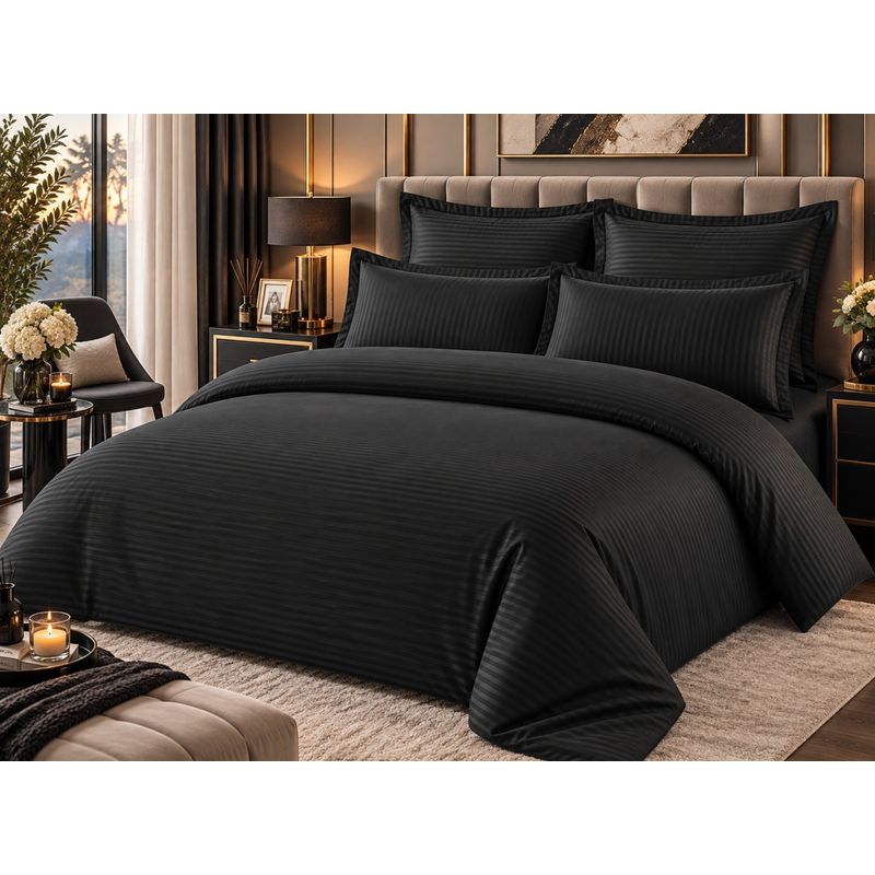 Casa si Gradina - Textile si covoare - Lenjerii de pat - Seturi de lenjerie - Lenjerie de pat Damasc Premium Uni, 6 piese, 2 persoane, Culoare Negru - Infinity.ro