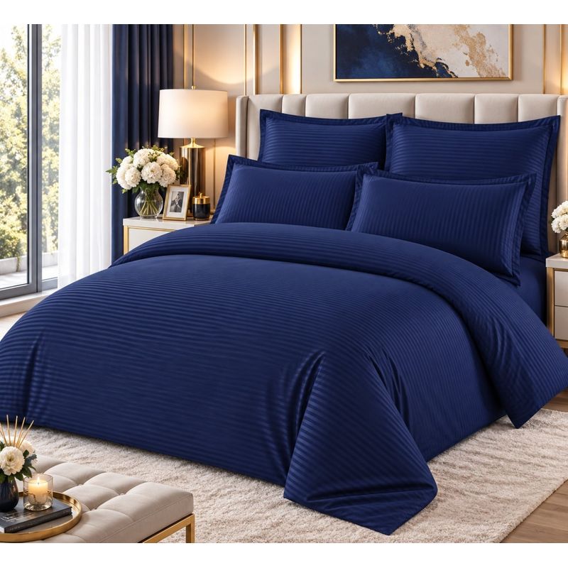 Casa si Gradina - Textile si covoare - Lenjerii de pat - Seturi de lenjerie - Lenjerie de pat Damasc Premium Uni, 6 piese, 2 persoane, Culoare Bleumarin - Infinity.ro