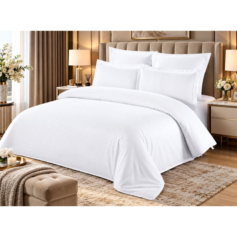 Casa si Gradina - Textile si covoare - Lenjerii de pat - Seturi de lenjerie - Lenjerie de pat Damasc Premium Uni, 6 piese, 2 persoane, Culoare Alb - Infinity.ro