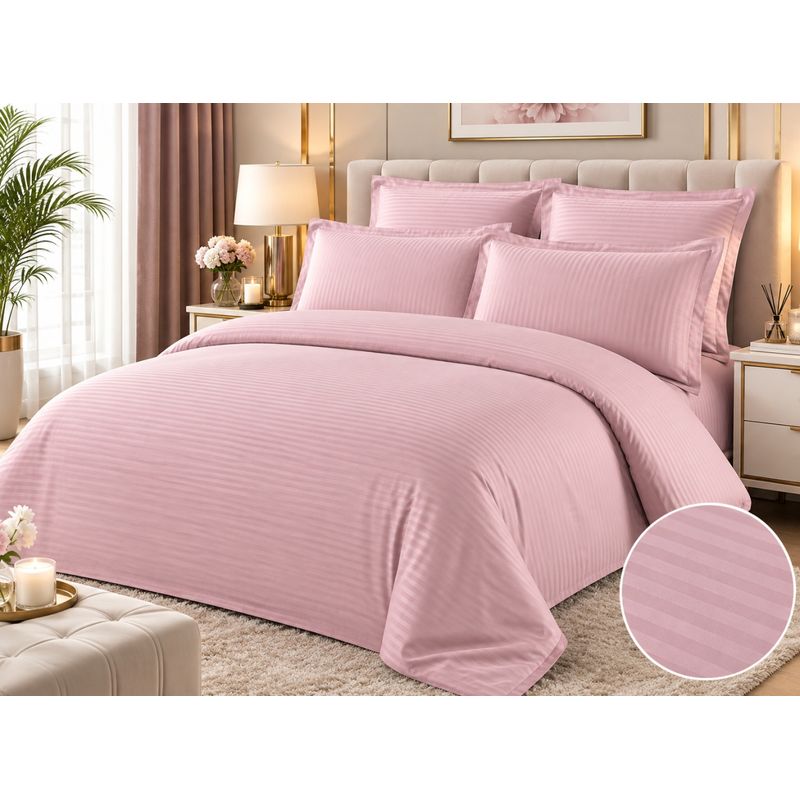 Casa si Gradina - Textile si covoare - Lenjerii de pat - Seturi de lenjerie - Lenjerie de pat Damasc Premium Uni, 6 piese, 2 persoane, Culoare Roz pudrat - Infinity.ro