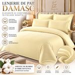 Casa si Gradina - Textile si covoare - Lenjerii de pat - Seturi de lenjerie - Lenjerie de pat Damasc Premium Uni, 6 piese, 2 persoane, Culoare Crem deschis / Ivory - Infinity.ro