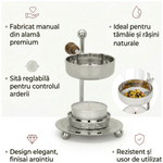 Casa si Gradina - Decoratiuni - Aromaterapie si lumanari - Difuzoare aromaterapie - Arzator aromaterapie pentru plante aromatice si rasini, alama, sita reglabila, argintiu - Infinity.ro