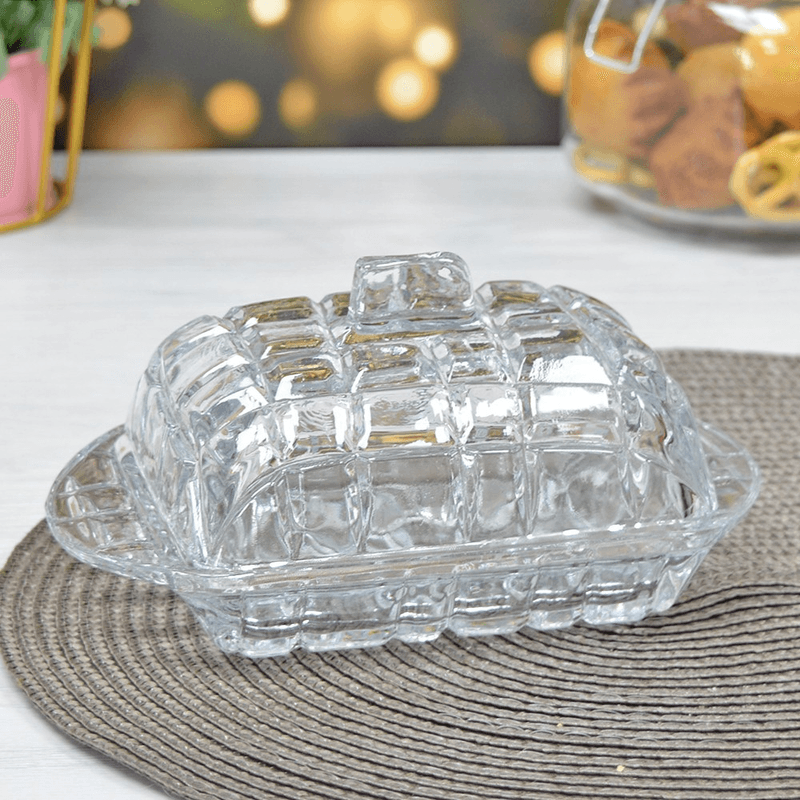 Casa si Gradina - Bucatarie si vesela - Vesela si tacamuri - Farfurii si boluri - Untiera din sticla transparenta cu capac MADGENIX 17 x 10.5 cm - Infinity.ro