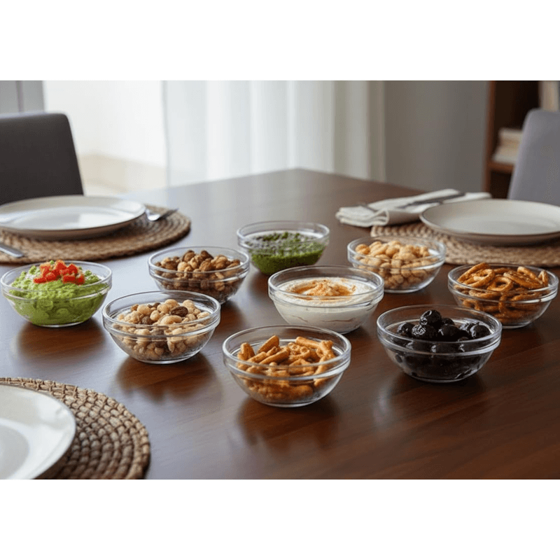 Casa si Gradina - Bucatarie si vesela - Vesela si tacamuri - Farfurii si boluri - Set 6 sosiere din sticla transparenta 80 ml 9x3.8 cm boluri mici pentru aperitive si sosuri - Infinity.ro