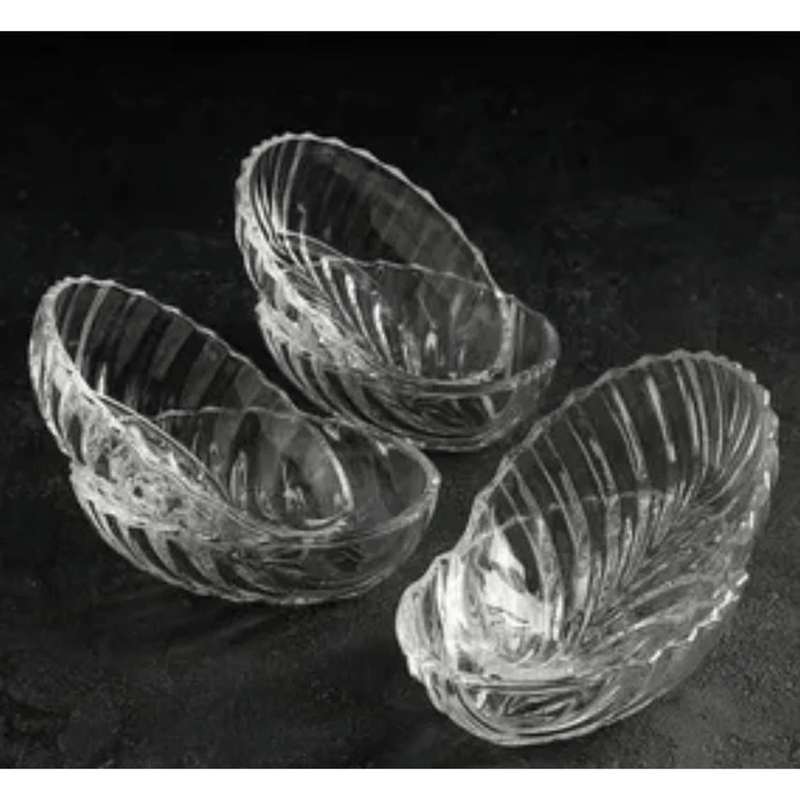 Casa si Gradina - Bucatarie si vesela - Vesela si tacamuri - Farfurii si boluri - Set 6 boluri din sticla transparenta model frunza Santa pentru desert inghetata si snacks - Infinity.ro