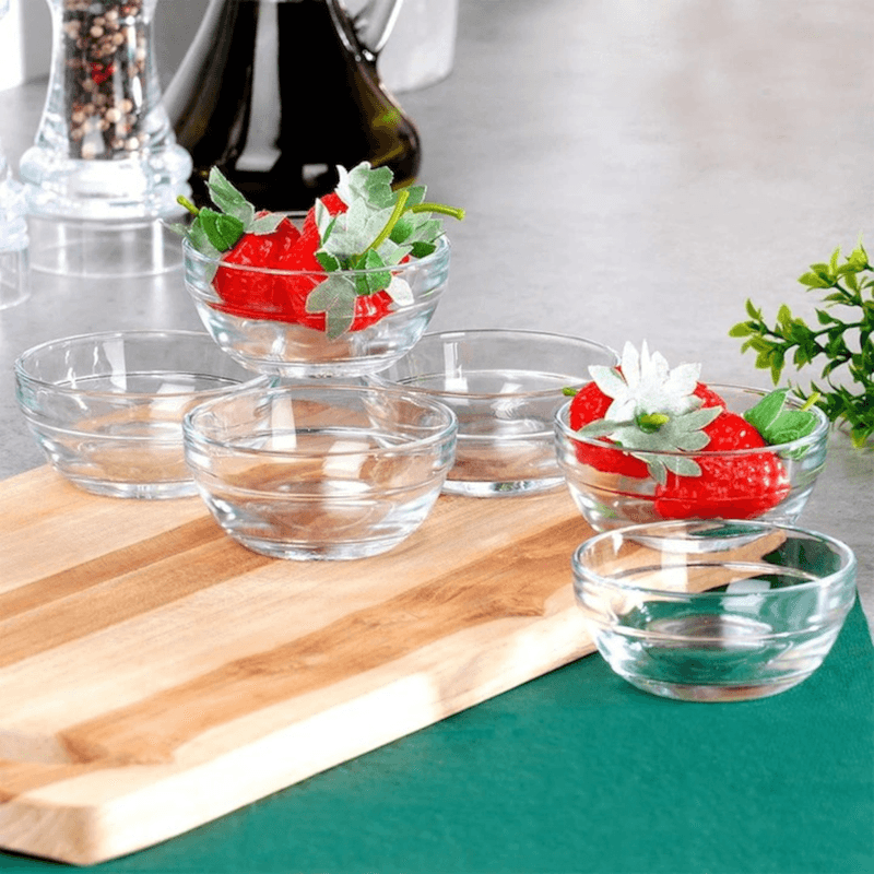 Casa si Gradina - Bucatarie si vesela - Vesela si tacamuri - Farfurii si boluri - Set 6 sosiere din sticla transparenta 80 ml 9x3.8 cm boluri mici pentru aperitive si sosuri - Infinity.ro