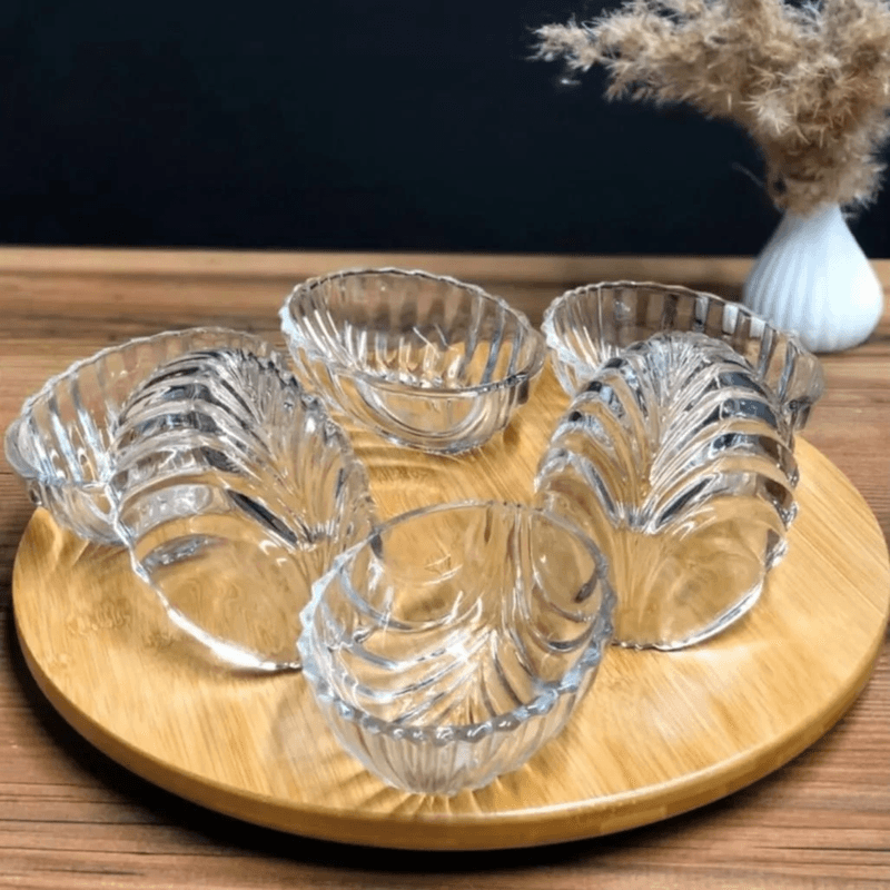 Casa si Gradina - Bucatarie si vesela - Vesela si tacamuri - Farfurii si boluri - Set 6 boluri din sticla transparenta model frunza Santa pentru desert inghetata si snacks - Infinity.ro