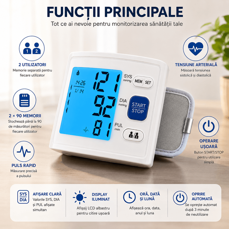 Ingrijire personala si Cosmetice - Sanatate si wellness - Aparate medicale - Tensiometre - Tensiometru Electronic de Incheietura MRG M-U60B, Medical Digital, Automat - Infinity.ro