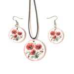 Fashion, accesorii si bijuterii - Femei - Bijuterii femei - Coliere femei - Set bijuterii din lemn cu model maci 122850 - Infinity.ro