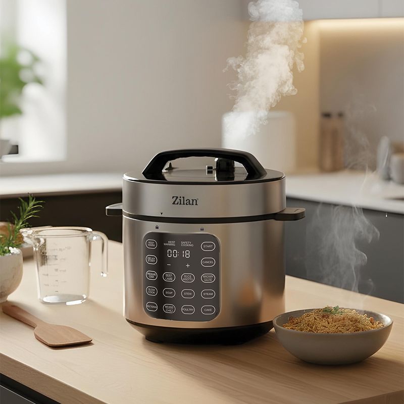 Electronice si Electrocasnice - Electrocasnice bucatarie - Aparate de gatit & desert - Multicooker - Multicooker Digital Multifunctional cu Presiune ZILAN ZLN9580, 6L, 1000W, 12 Moduri de gatire - Infinity.ro