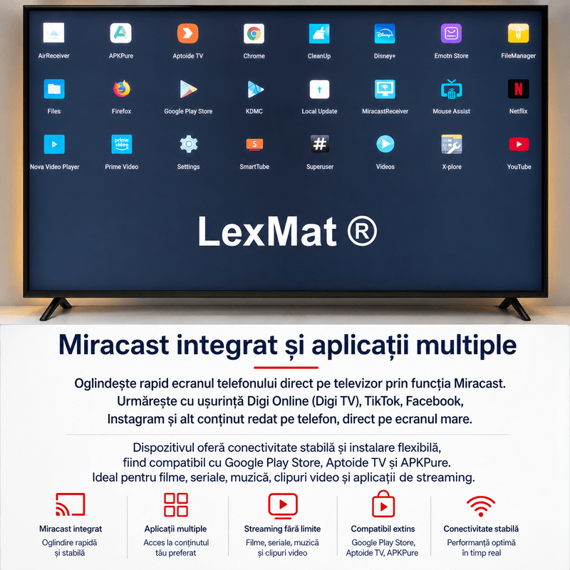 TV, Audio-Video si Foto - Portabile audio - Media Playere - TV Box, LexMat, Android 14, 8K, 4K HD, WiFi 6, Telecomanda Bluetooth, HDMI, Streaming, negru - Infinity.ro
