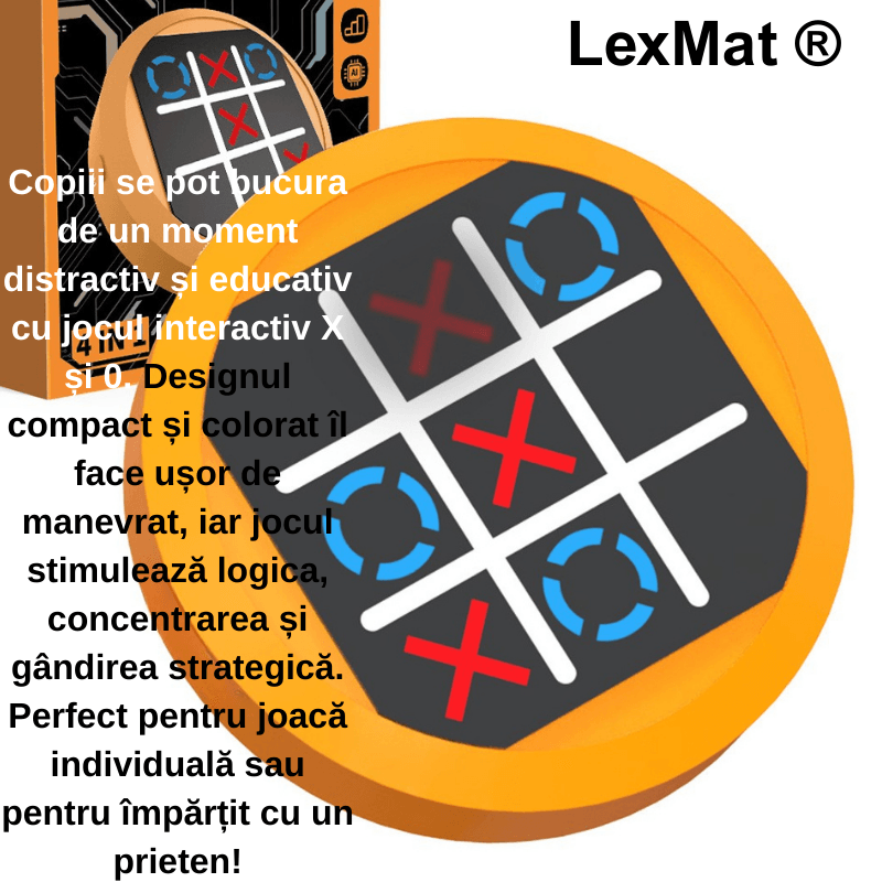 Jucarii, Copii si Bebe - Jucarii si jocuri - Jucarii & jocuri educative - Laptopuri, tablete si gadget-uri copii - Joc X si O LexMat SmartTic-Tac-Toe 4 in 1 Portocaliu, pentru 3+ ani, design compact, electronic, mod joc vs AI - Infinity.ro