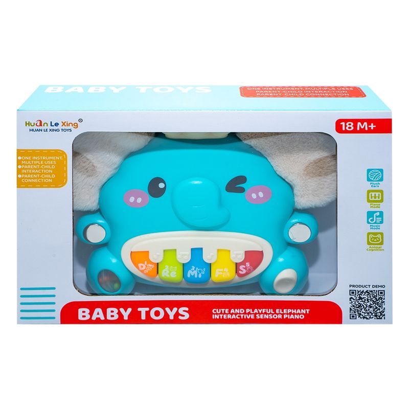 Jucarii, Copii si Bebe - Jucarii si jocuri - Jucarii bebelusi - Jucarii interactive bebelusi - Orga Muzicala Interactiva Bebelusi Elefant Urechi Pufoase, Sunete de Animale si Melodii Vesele, 18 luni+ - Infinity.ro