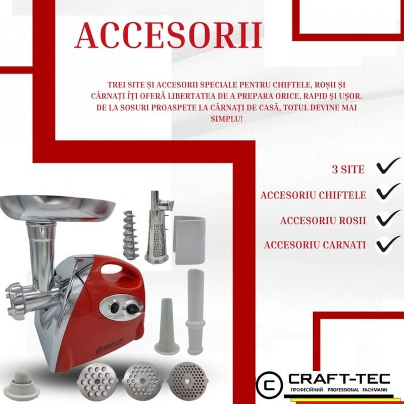 Electronice si Electrocasnice - Electrocasnice bucatarie - Mixere, tocatoare & roboti de bucatarie - Masini de tocat - Masina electrica tocat carne, 3800W, 3 site, accesorii incluse - Infinity.ro