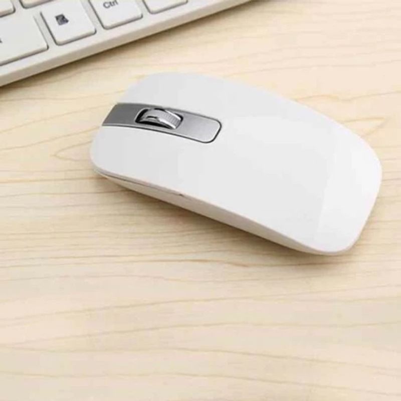 PC, gaming si accesorii - Periferice PC - Tastaturi - Set Tastatura si Mouse Wireless pentru PC sau Smart TV, Model Slim, Conexiune 2.4GHz, Alb - Infinity.ro