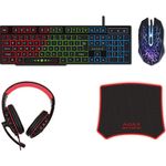 PC, gaming si accesorii - Periferice PC - Tastaturi - Set Gaming 4-in-1 cu Tastatura RGB, Mouse cu 6 Butoane, Casti cu Microfon si Mousepad, Negru - Infinity.ro