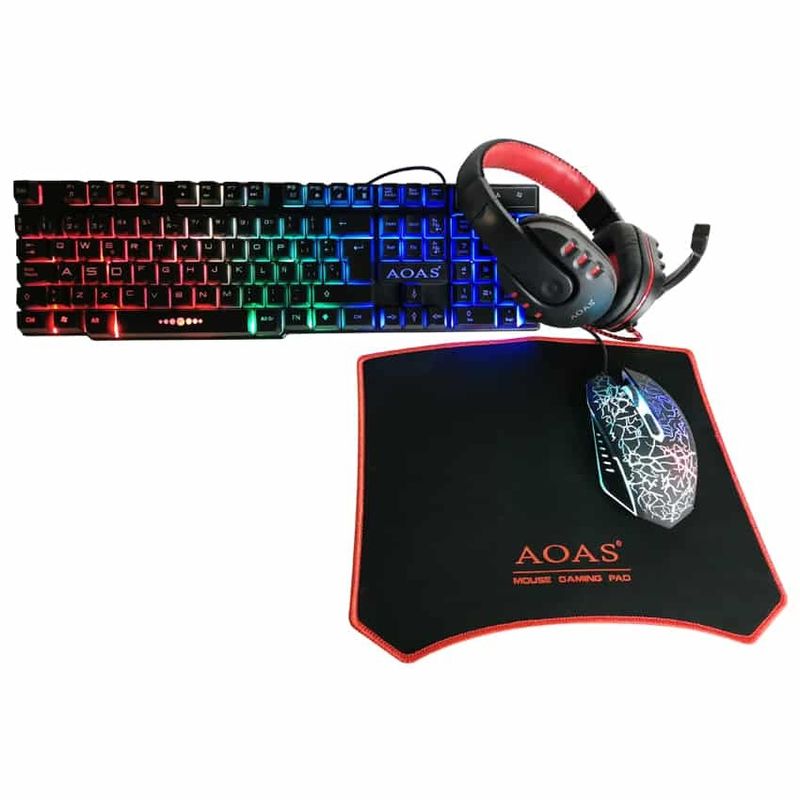 PC, gaming si accesorii - Periferice PC - Tastaturi - Set Gaming 4-in-1 cu Tastatura RGB, Mouse cu 6 Butoane, Casti cu Microfon si Mousepad, Negru - Infinity.ro