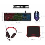 PC, gaming si accesorii - Periferice PC - Tastaturi - Set Gaming 4-in-1 cu Tastatura RGB, Mouse cu 6 Butoane, Casti cu Microfon si Mousepad, Negru - Infinity.ro