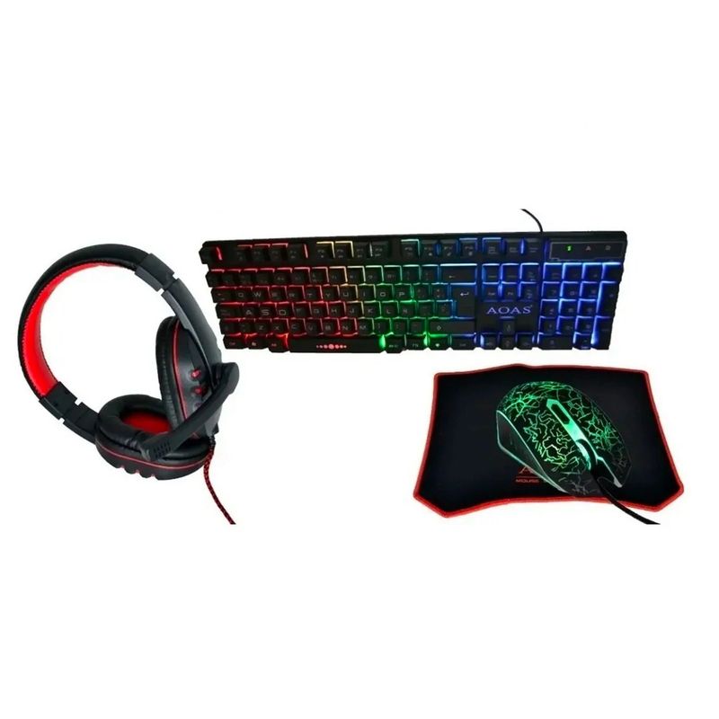 PC, gaming si accesorii - Periferice PC - Tastaturi - Set Gaming 4-in-1 cu Tastatura RGB, Mouse cu 6 Butoane, Casti cu Microfon si Mousepad, Negru - Infinity.ro