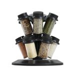 Casa si Gradina - Mobilier - Organizare si depozitare - Organizatoare pentru sertare si dulapuri - Organizator de Condimente cu 12 Borcane, Design Rotativ, Ideal pentru Bucatarie, Plastic, Negru - Infinity.ro