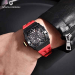 Fashion, accesorii si bijuterii - Barbati - Bijuterii barbati - Ceasuri barbati - Ceas PAGANI DESIGN PD-1738 Black Red, Quartz VH65, Safir AR, 42mm, 50M - Infinity.ro