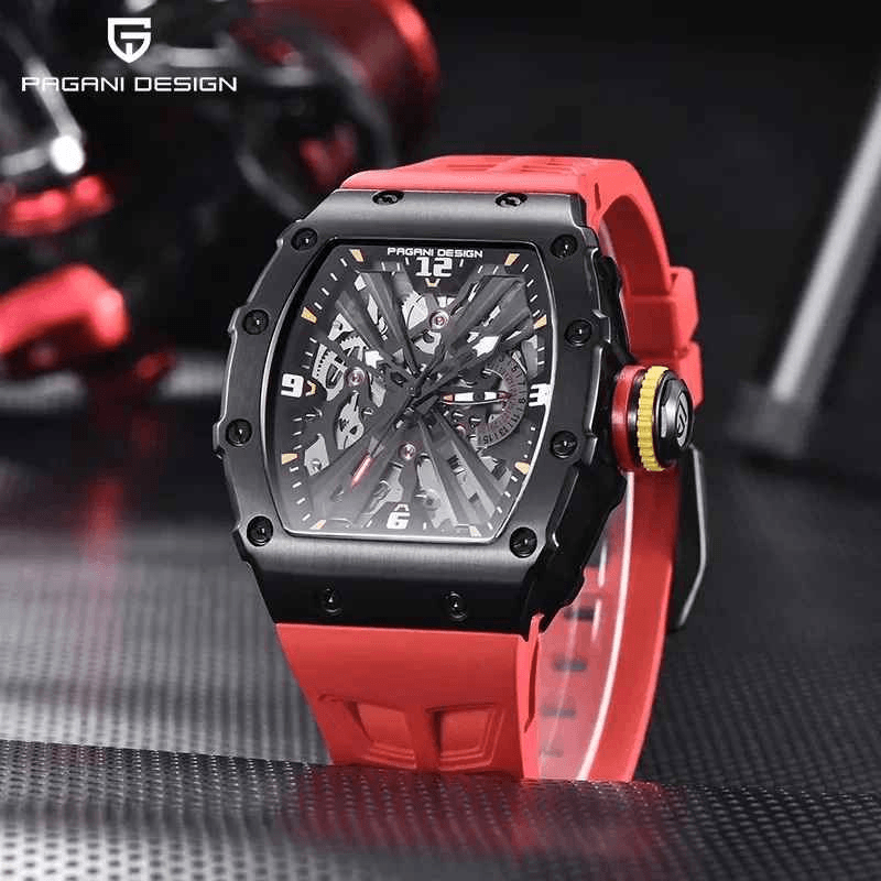 Fashion, accesorii si bijuterii - Barbati - Bijuterii barbati - Ceasuri barbati - Ceas PAGANI DESIGN PD-1738 Black Red, Quartz VH65, Safir AR, 42mm, 50M - Infinity.ro