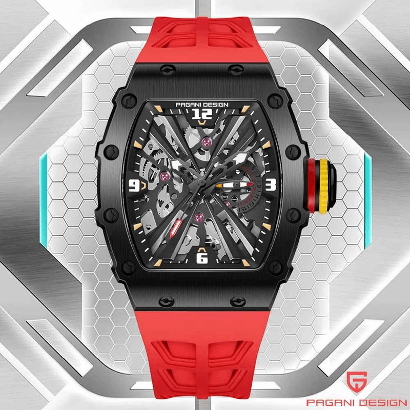 Fashion, accesorii si bijuterii - Barbati - Bijuterii barbati - Ceasuri barbati - Ceas PAGANI DESIGN PD-1738 Black Red, Quartz VH65, Safir AR, 42mm, 50M - Infinity.ro