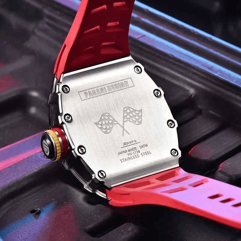 Fashion, accesorii si bijuterii - Barbati - Bijuterii barbati - Ceasuri barbati - Ceas PAGANI DESIGN PD-1738 Black Red, Quartz VH65, Safir AR, 42mm, 50M - Infinity.ro