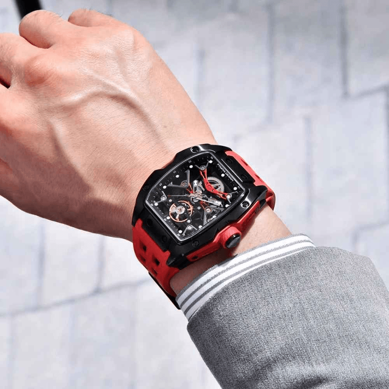 Fashion, accesorii si bijuterii - Barbati - Bijuterii barbati - Ceasuri barbati - Ceas Automatic PAGANI DESIGN PD-YS018 Black Red Skeleton, Safir AR, 42mm, 50M - Infinity.ro