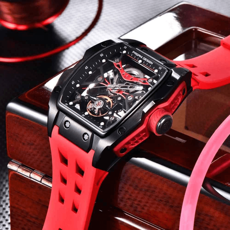 Fashion, accesorii si bijuterii - Barbati - Bijuterii barbati - Ceasuri barbati - Ceas Automatic PAGANI DESIGN PD-YS018 Black Red Skeleton, Safir AR, 42mm, 50M - Infinity.ro