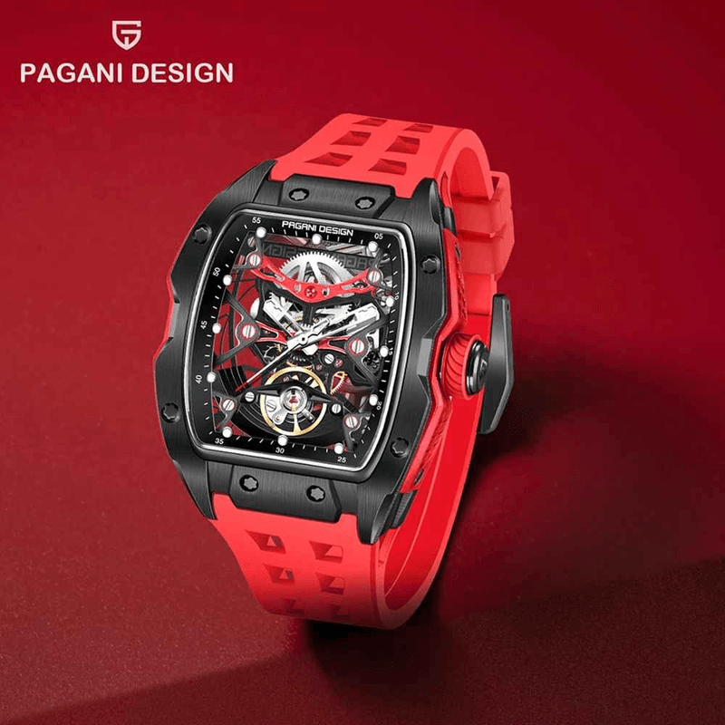 Fashion, accesorii si bijuterii - Barbati - Bijuterii barbati - Ceasuri barbati - Ceas Automatic PAGANI DESIGN PD-YS018 Black Red Skeleton, Safir AR, 42mm, 50M - Infinity.ro