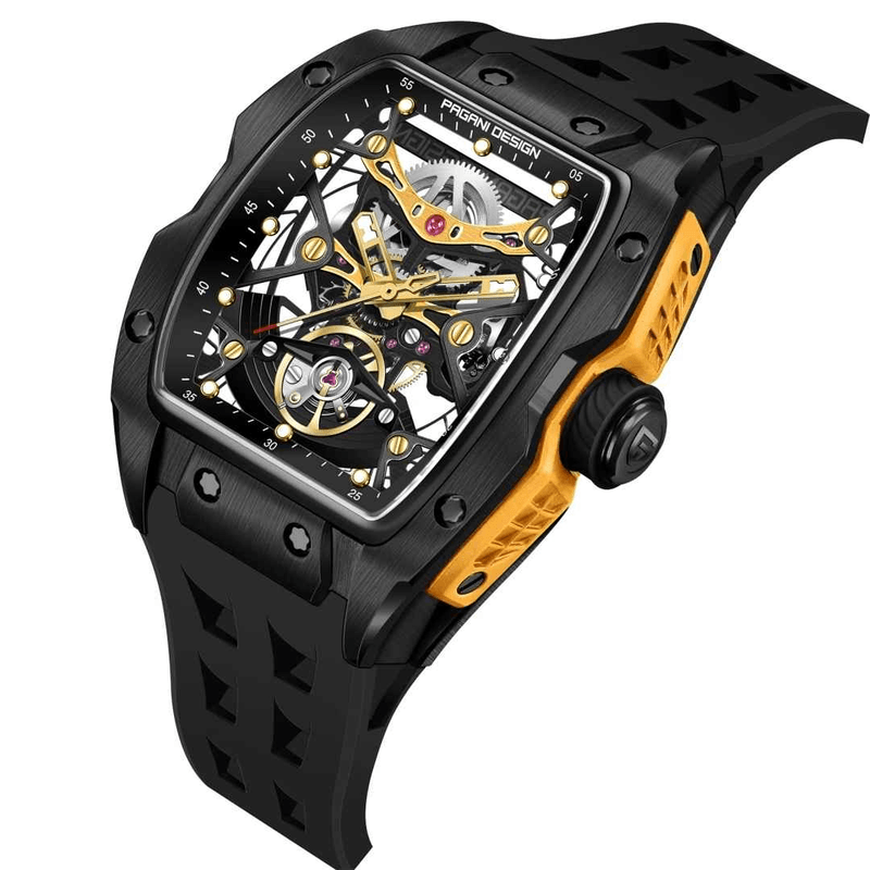 Fashion, accesorii si bijuterii - Barbati - Bijuterii barbati - Ceasuri barbati - Ceas Automatic PAGANI DESIGN PD-YS018 Black Gold Skeleton, Safir, 42mm, 50M - Infinity.ro