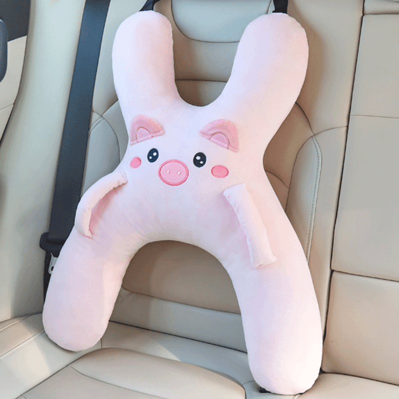 Auto si Moto - Piese auto si accesorii - Interior auto - Accesorii interior - Perna de Gat si Suport Corp pentru Copii, Pernuta Auto Porcusor, Roz, 42x56 cm - Infinity.ro